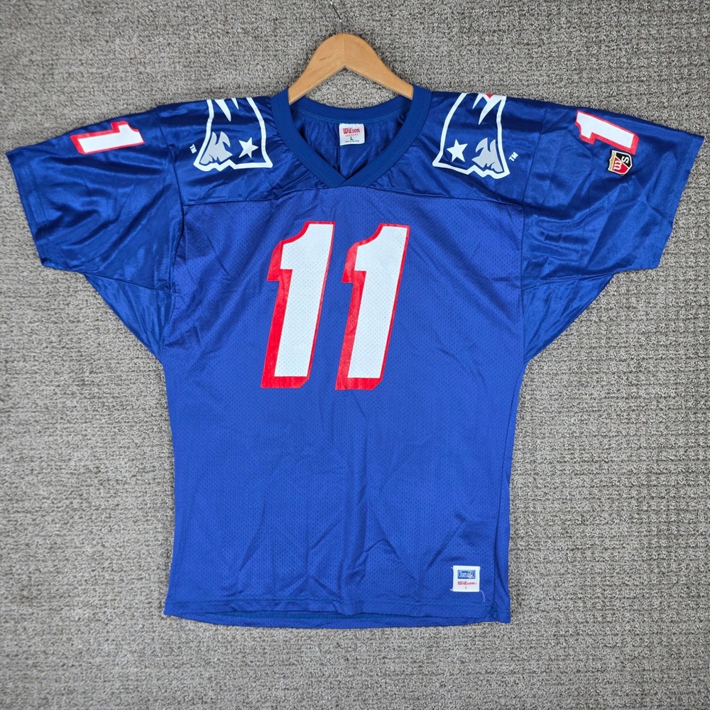 Vintage Wilson Drew Bledsoe New England Patriots Jersey Blue Size Large NFL